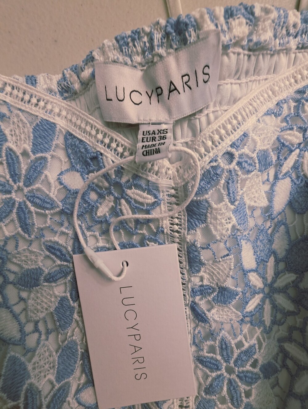 Lucy Paris Light Blue Lace Puff-Sleeve Mini Dress - Picture 4 of 12